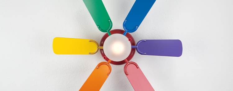 multi-colored ceiling fan with light