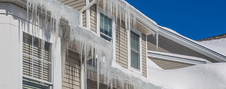ice dams on house in winter
